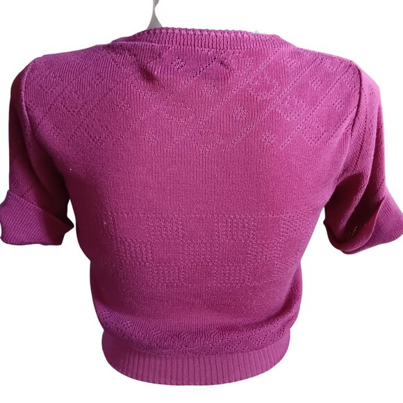 Vintage Women's Small Sweater Disco Cropped 70's Garland Pink Knit Short-Sleeve - Picture 4 of 5